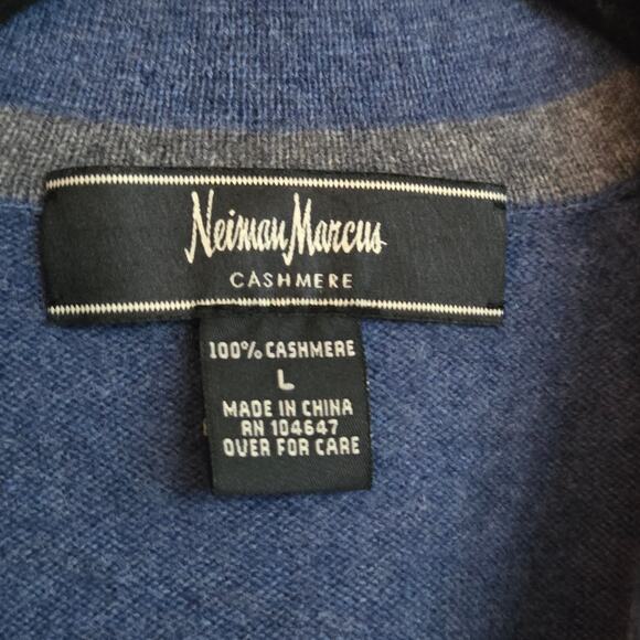 Neiman Marcus Cashmere Sweater Size L Blue Pullover Collared Quarter Button - Picture 4 of 11